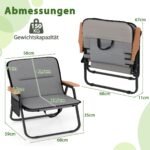 Sulankstomos kempingo kėdės su nuimama pagalve ir šonine kišene (Pilka)