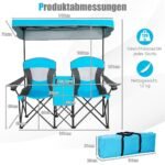 Sulankstoma dvivietė kempingo kėdė su stogeliu ir mini staliuku (Mėlyna)