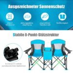 Sulankstoma dvivietė kempingo kėdė su stogeliu ir mini staliuku (Mėlyna)