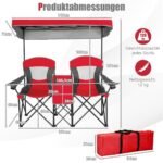 Sulankstomas dvivietis kempingo krėslas su stogeliu ir mini staliuku (Raudona)