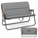 Dvigubas sulankstomas lauko krėslas su atlošu ir porankiais (Pilka)