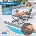 Sulankstomas lauko krėslas su atrama kojoms ir nuimama galvūne (Pilka)