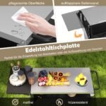 Praktiškas lauko kepsninės vežimėlis su nerūdijančio plieno stalviršiu ir sulankstomu šoniniu staliuku (Juoda)