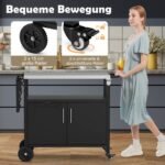 Praktiškas lauko kepsninės vežimėlis su nerūdijančio plieno stalviršiu ir sulankstomu šoniniu staliuku (Juoda)