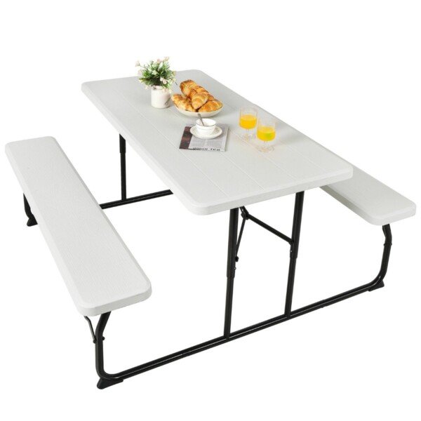 Sulankstomas iškylų stalas su suolais (Balta)