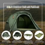 4 viename Kempingo rinkinys su miegamaja lova ir čiužiniu (Žalia)