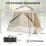 Erdvi kempingo palapinė 8–10 žmonėms su priekine veranda (Smėlio)