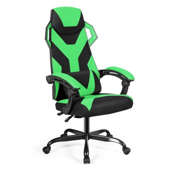 Ergonomiška žaidimų kėdė su reguliuojamu atlošu (Žalia)