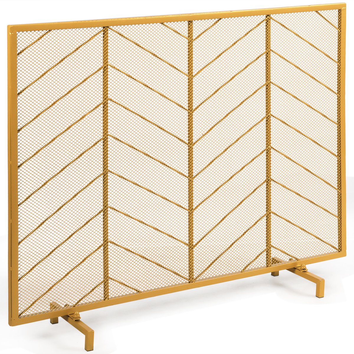 chevron-funkenschutz-hw65645_5_ Stiprus židinio ekranas su geležies rėmu 98 5x22x79 3 cm (Auksinė)