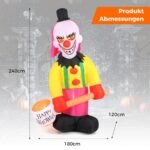 Pripučiamas Helovino klounas su besisukančia galva ir LED apšvietimu (Spalvotas)