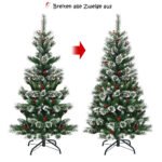 150 cm dirbtinė Kalėdų eglutė su sniego seniu ir raudonomis uogomis (Žalia ir balta)