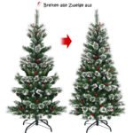 Kalėdinė eglutė 180 cm su snaigėmis ir raudonomis uogomis (Žalia ir balta)