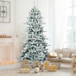 210 cm aukščio dirbtinė eglutė su purškalais ir pušies kankorėžiais (Žalia ir balta)