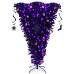 180 cm juoda dirbtinė eglutė su 270 violetinių LED lempučių (Juoda)