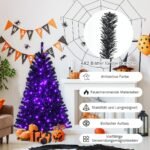 Dirbtinė juoda Kalėdų eglutė su 180 violetinių LED žibintų (Juoda)