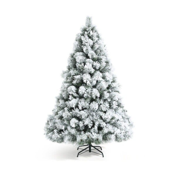 Dirbtinė kalėdinė eglė 180 cm su snieguotomis šakomis ir metaliniu stovu (Žalia ir balta)