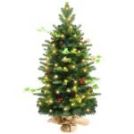 Kalėdinė mini eglutė su LED žiburiais ir puošmenomis 90 cm (Žalia)