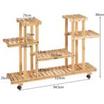 Medinis 4 pakopų gėlių stovas su ratukais (Natūrali)