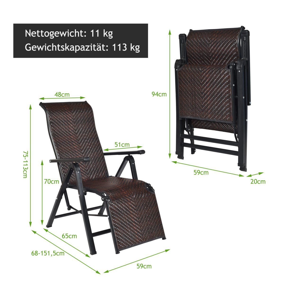 Sulankstomos sodo kėdės su reguliuojama atlošo padėtimi (Ruda)
