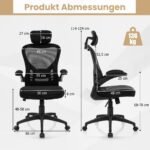Ergonomiška biuro kėdė su reguliuojama galvos ir juosmens atrama (Juoda)