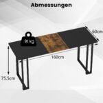 Rašomasis stalas su metaliniu rėmu 160 x 60 cm (Juoda)