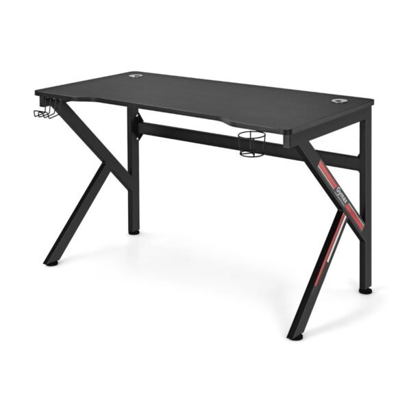 Žaidimų stalas 110 cm su puodelio laikikliu ir ausinių kabliuku (Juoda)