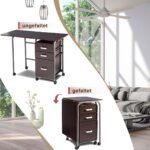 Sulankstomas kompiuterio stalas su ratukais ir stalčiais (Ruda)