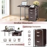 Sulankstomas kompiuterio stalas su ratukais ir stalčiais (Ruda)