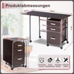 Sulankstomas kompiuterio stalas su ratukais ir stalčiais (Ruda)