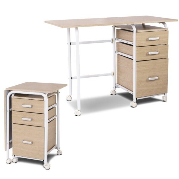 Sulankstomas rašomasis stalas su trimis stalčiais (Natūrali)