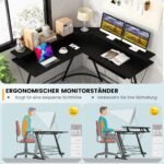 L formos kampinis rašomasis stalas su monitoriaus stovu ir integruota įkrovimo stotele (Juoda)