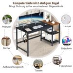 150 cm biuro stalas su laikymo lentynomis ir ausinių laikikliu (Juoda)