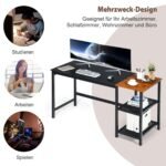 150 cm biuro stalas su laikymo lentynomis ir ausinių laikikliu (Juoda)