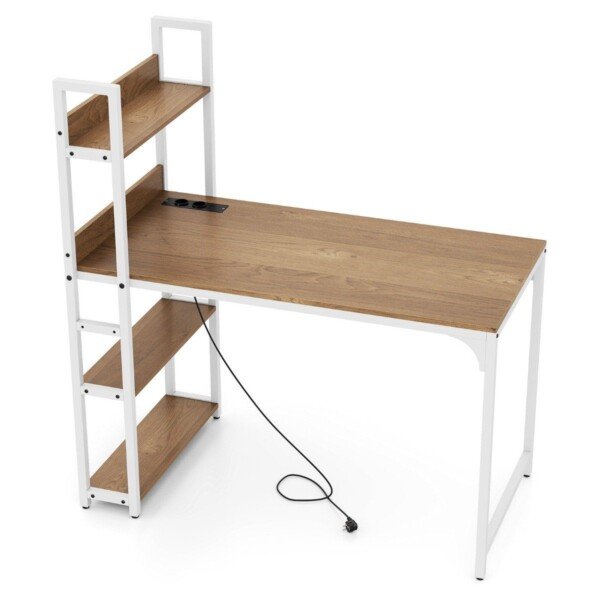 Rašomasis stalas su integruota įkrovimo stotele ir atvira knygų lentynėle (Natūrali)