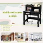 Kompaktiškas stalas su integruotu įkrovikliu ir papildomu stalviršiu (Juoda)