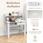 Kompaktiškas rašomasis stalas su integruota įkrovimo stotele ir lentynomis (Balta)