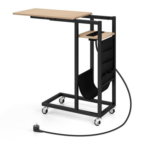 C formos staliukas su integruota įkrovimo stotele ir ištraukiama plokšte (Pilka)