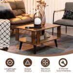 Dvipusis kavos staliukas su laikymo erdve (Rustiška ruda)