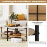 Ovalo formos svetainės staliukas su dviem lentynomis (Natūrali)