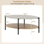 Ovalo formos svetainės staliukas su dviem lentynomis (Natūrali)