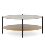 Ovalo formos svetainės staliukas su dviem lentynomis (Natūrali)