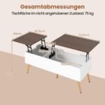 Reguliuojamo aukščio kavos staliukas su atidaromu stalviršiu ir dviem paslėptomis daiktadėžėmis (Riešuto)