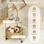 Apvalus dvipakopis stiklinis staliukas su ratukais (Balta)