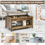 Funkcionalus kavos staliukas su pakeliamu stalviršiu ir daiktadėže (Natūrali)