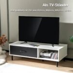 TV spintelė su stalčiumi ir atvira lentyna (Juoda ir balta)