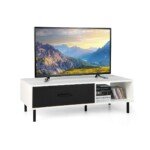 TV spintelė su stalčiumi ir atvira lentyna (Juoda ir balta)