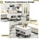 Modernus kavos staliukas su pakeliamu stalviršiu (Balta)