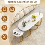 Stalviršių rinkinys su 3 stalais: ovalus ir du apvalūs (Balta)