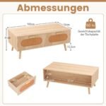 Natūralaus rotango svetainės staliukas su dviem stalčiais (Natūrali)