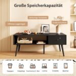 Svetainės staliukas su stalčiumi ir atvira lentyna (Juoda)